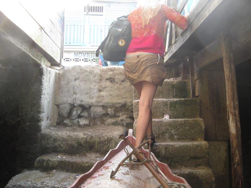 Heike exits the boat